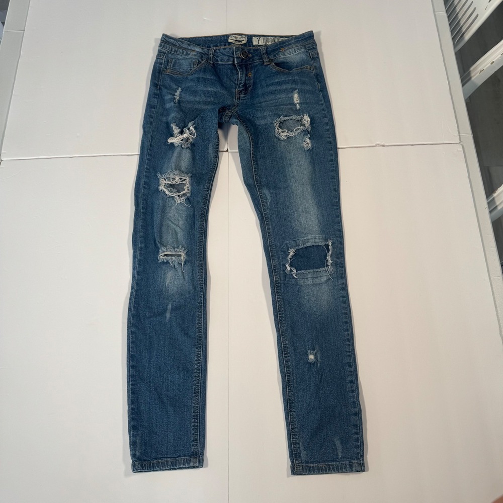 Indigo Rein Forever Women Distressed Skinny Jeans Medium Wash Ripped Size 7